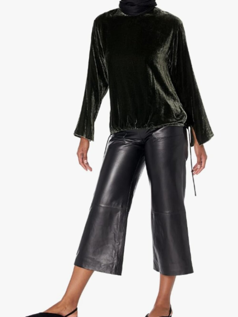 Theory Velvet Silk Shirt Women P Slit Pullover‎ Hunter Green Long Sleeve Top
